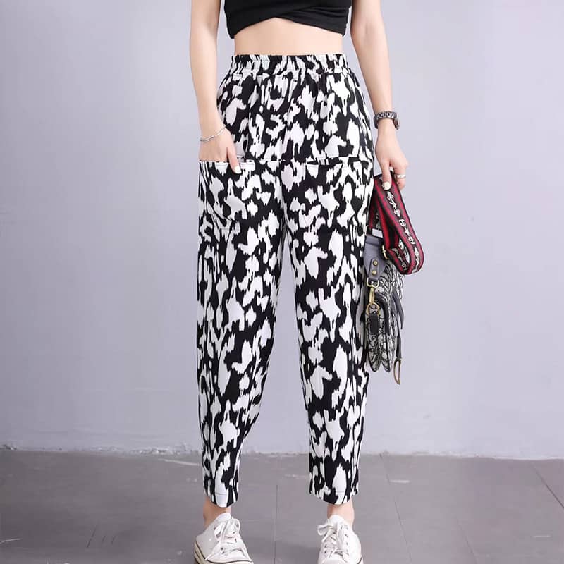 Women's casual high waist harem pants Leopard print / XL | YonPop