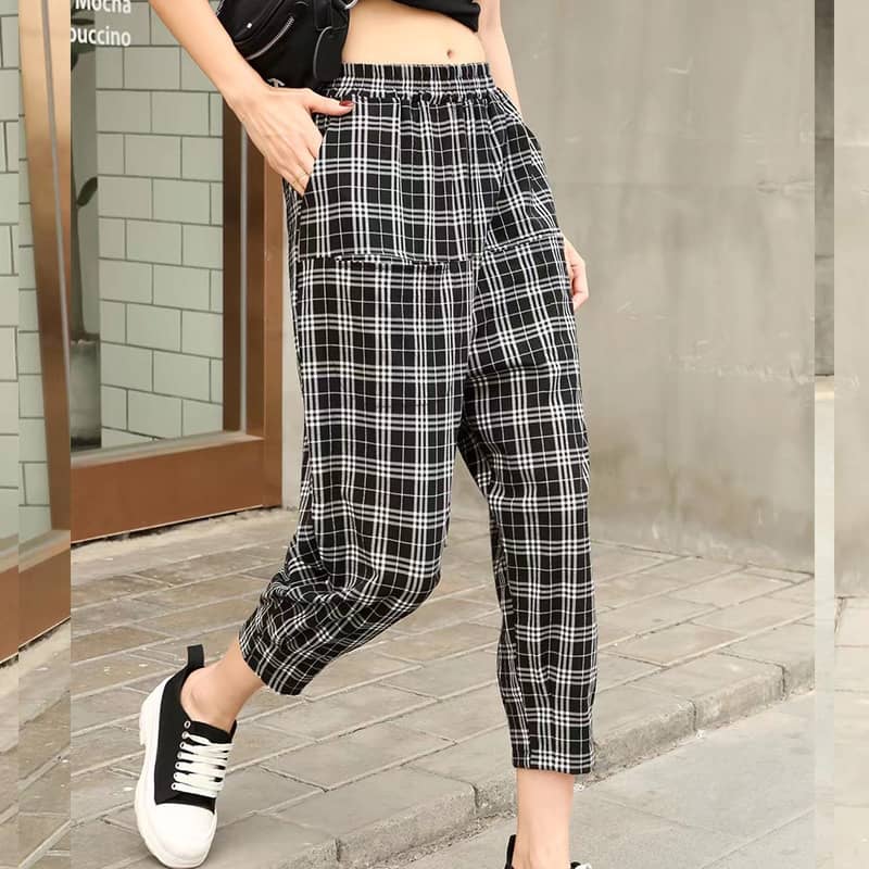 Women's casual high waist harem pants Lattice / L | YonPop