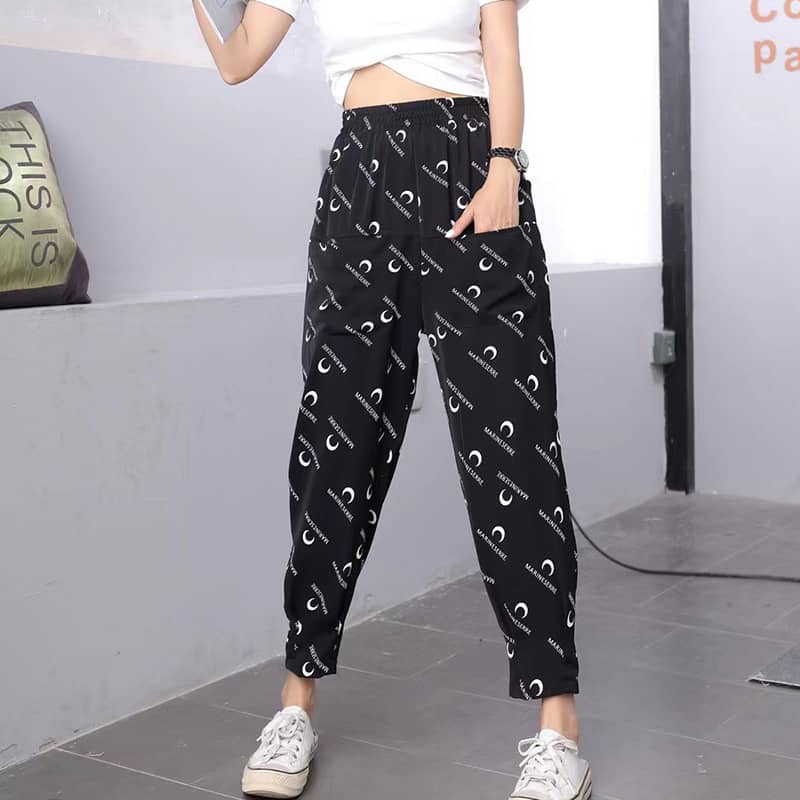 Women's casual high waist harem pants Letters / XL | YonPop