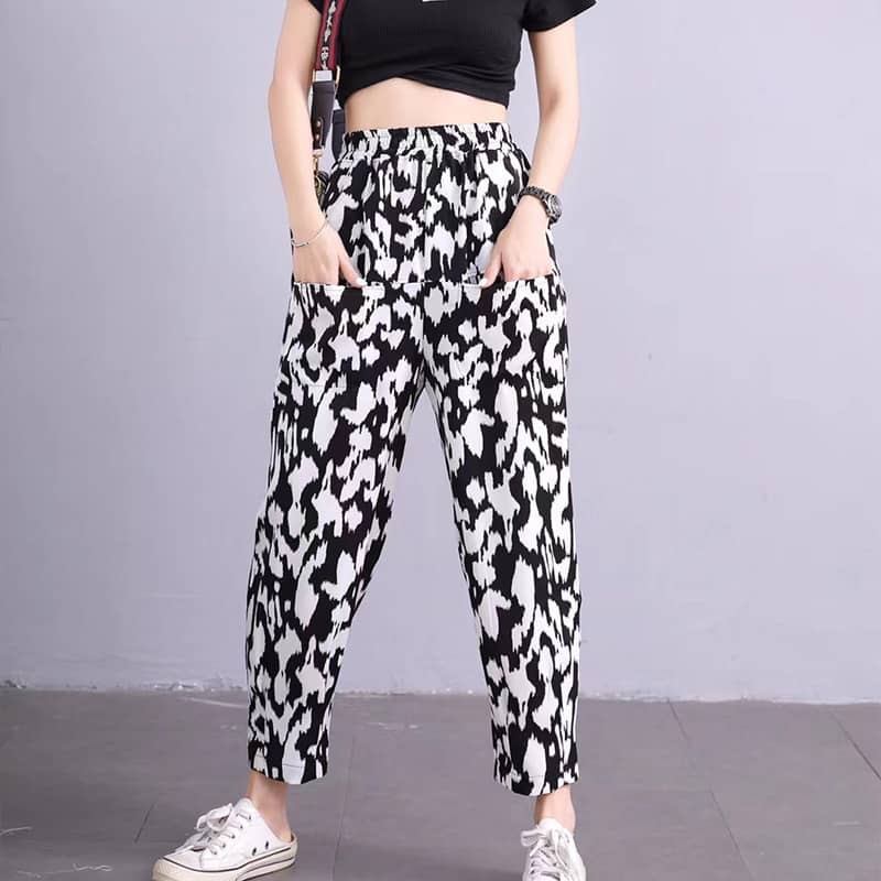 Women's casual high waist harem pants Leopard print / L | YonPop