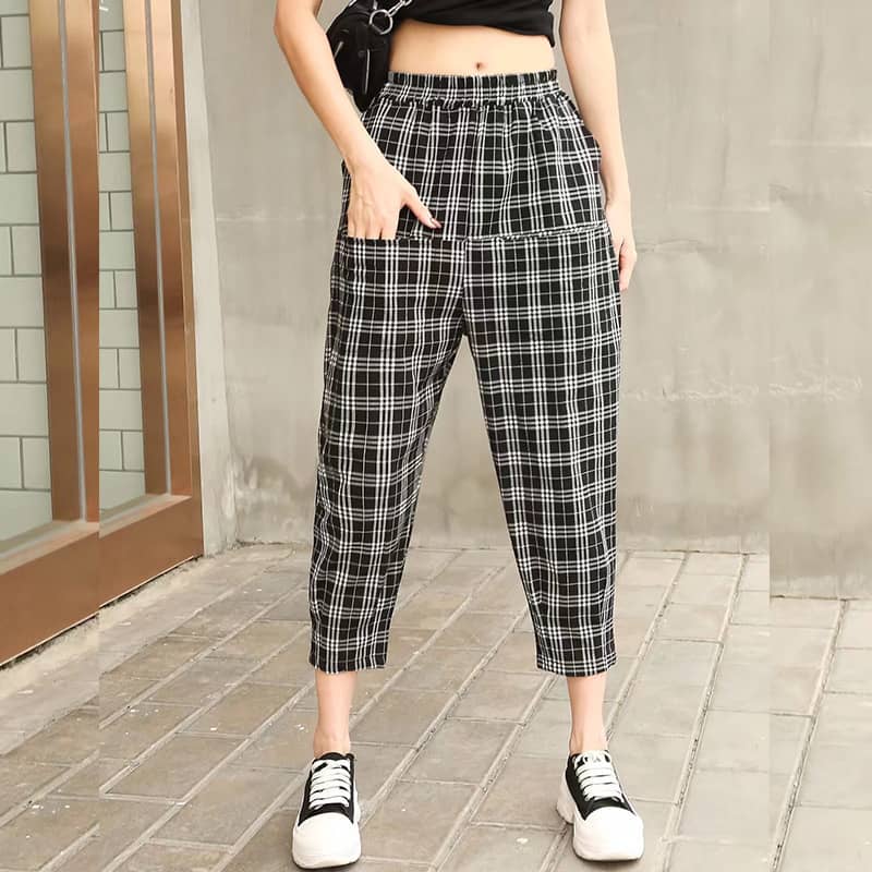 Women's casual high waist harem pants Lattice / M | YonPop