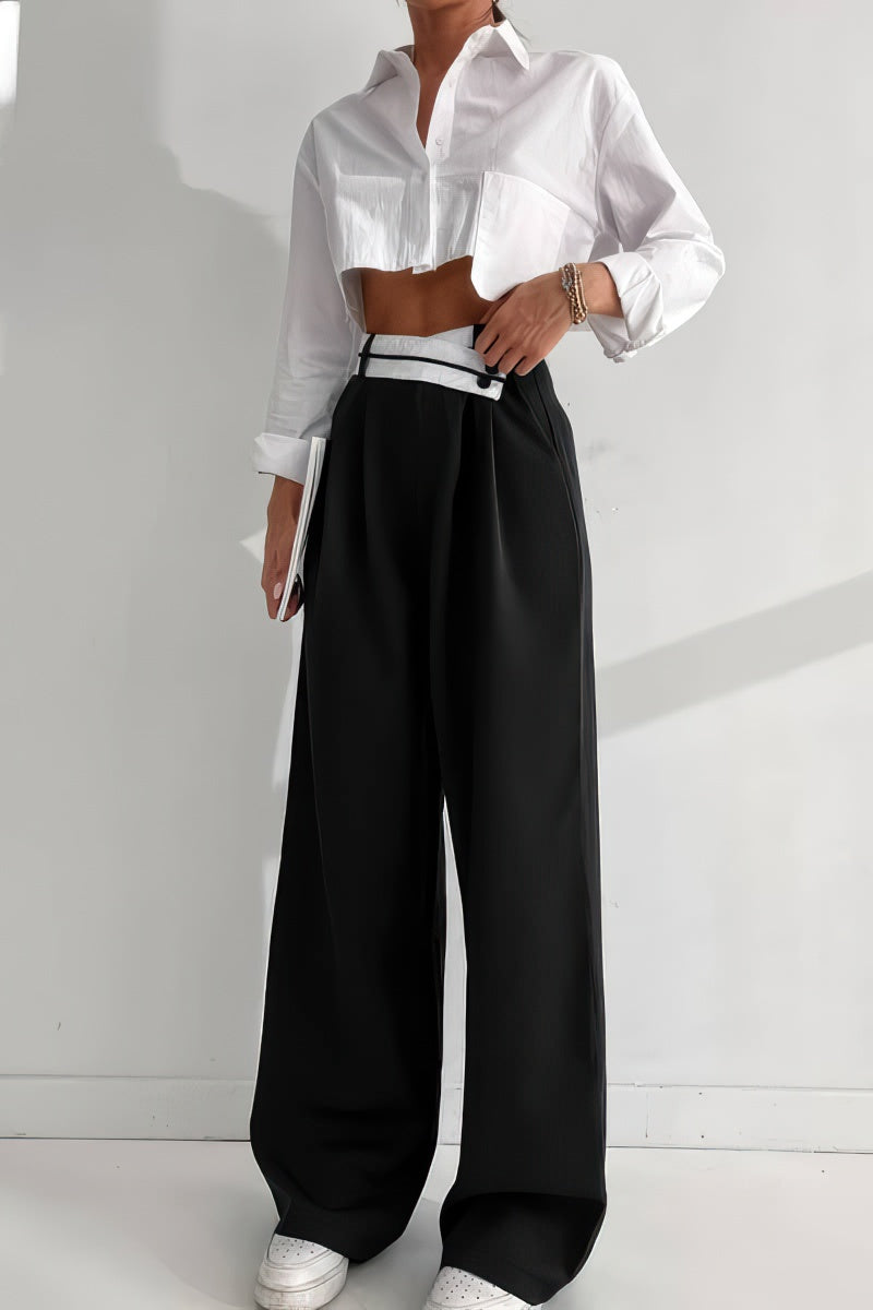 Contrast color casual wide-leg trousers