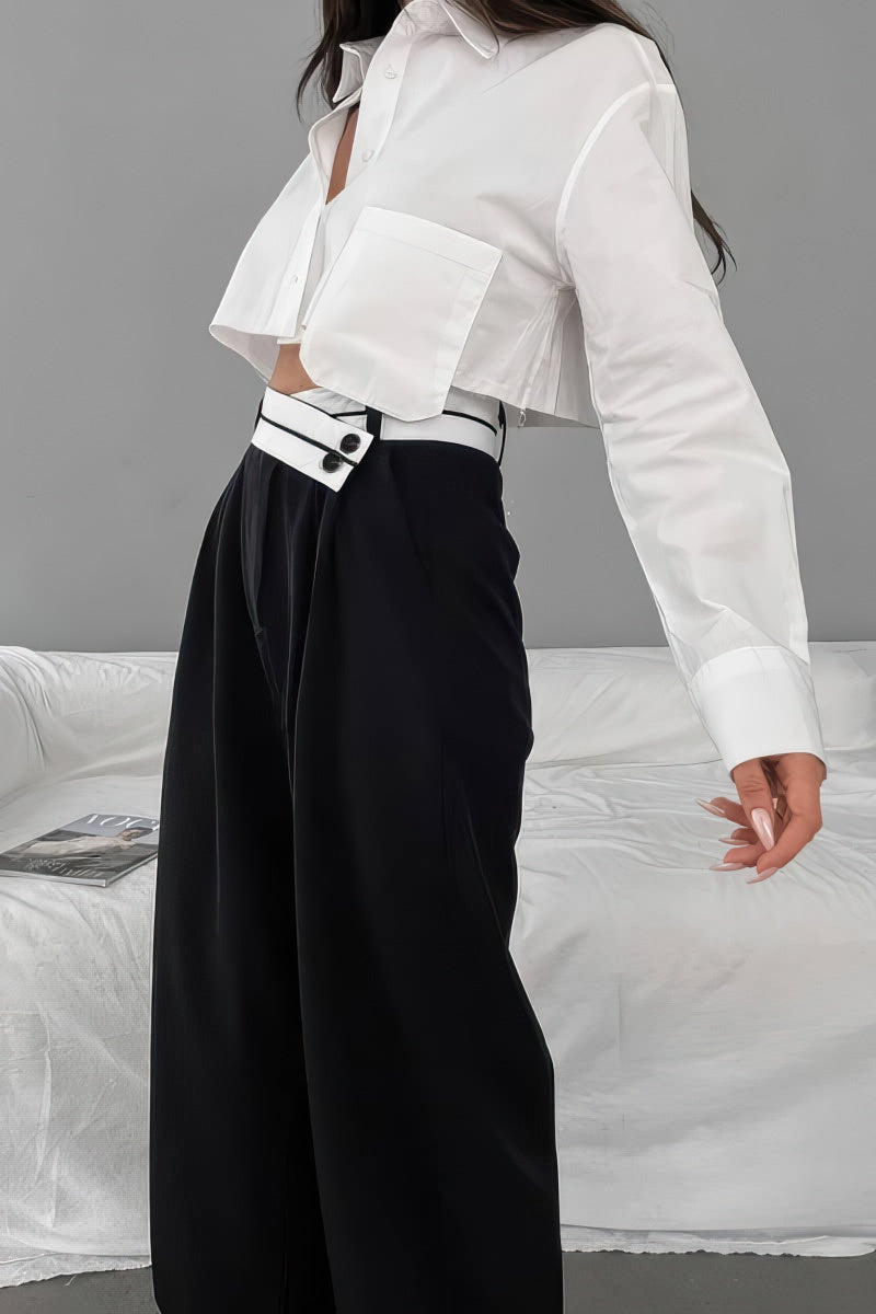 Contrast color casual wide-leg trousers