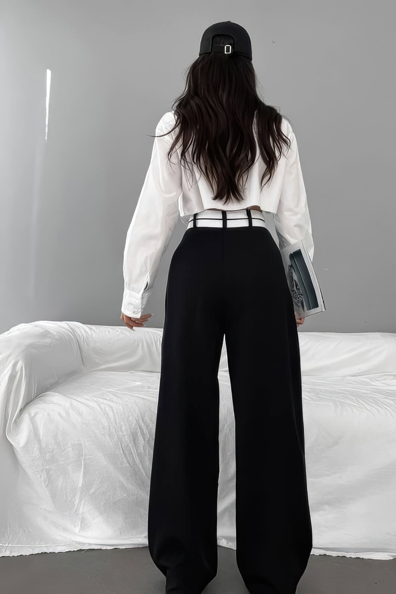 Contrast color casual wide-leg trousers