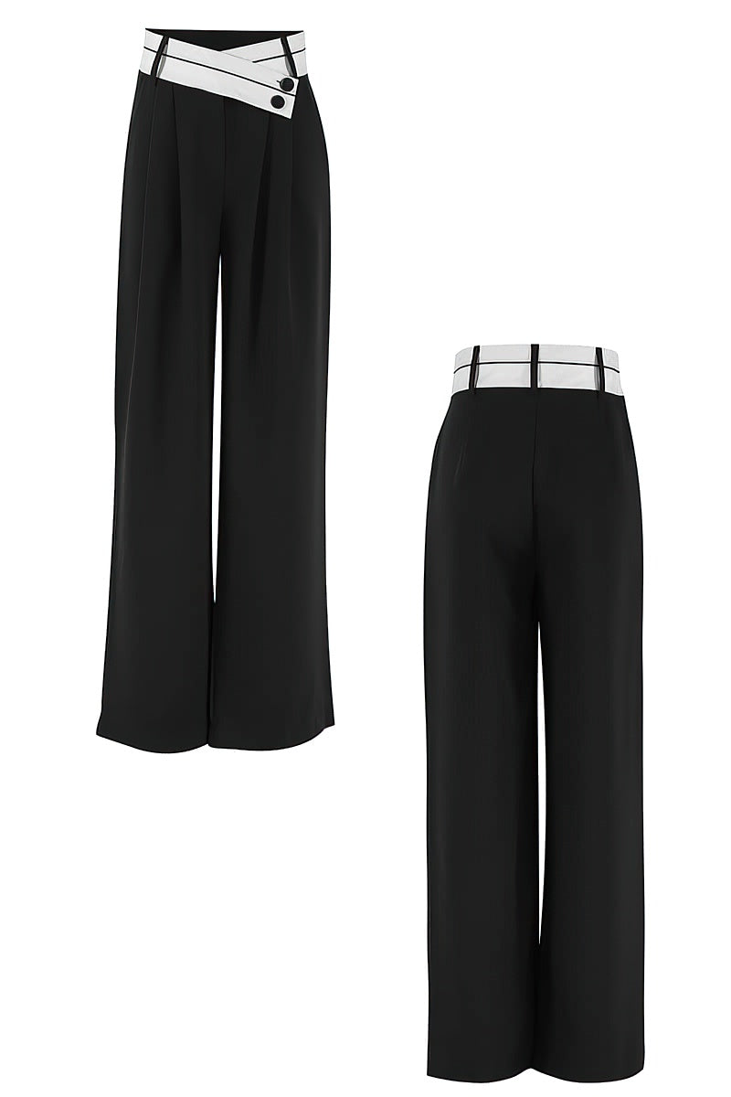 Contrast color casual wide-leg trousers