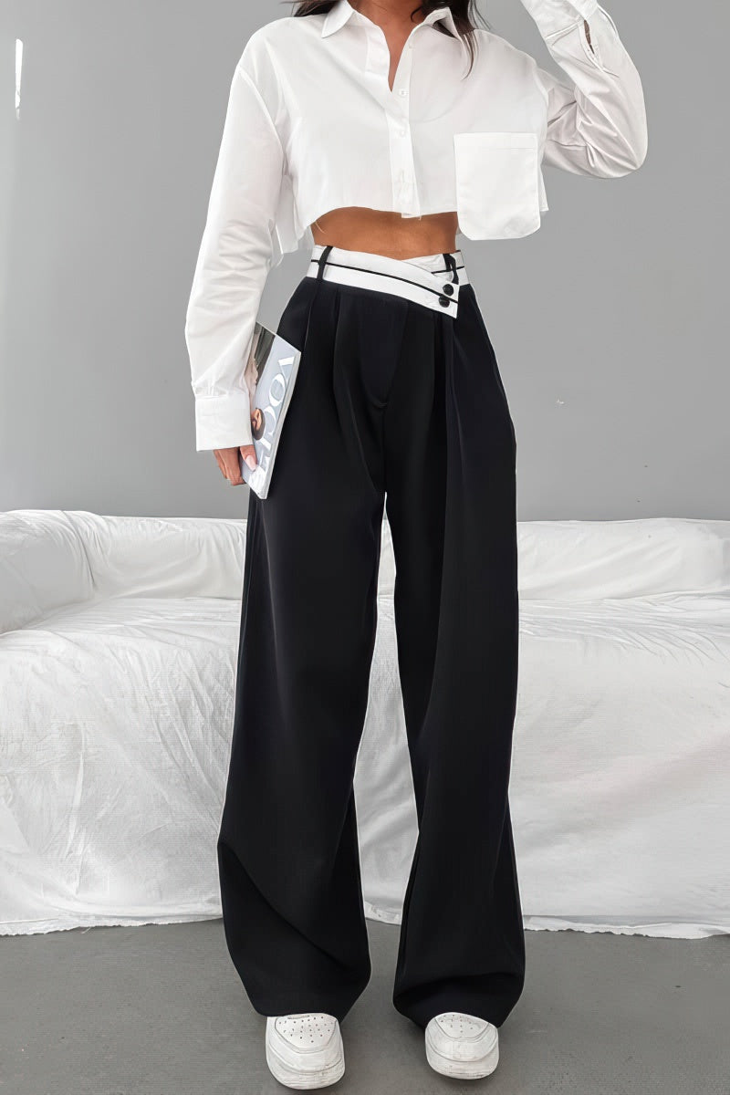 Contrast color casual wide-leg trousers