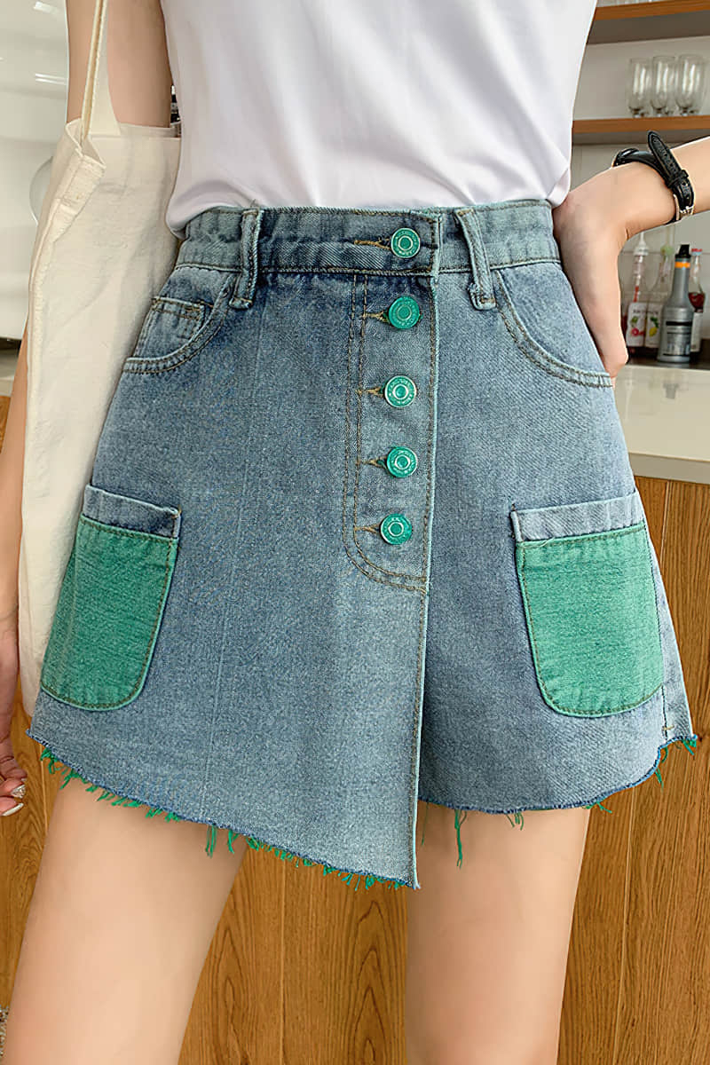 Mini A-Line Denim Skirt Green / L | YonPop
