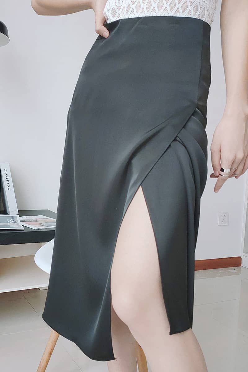 Drape high waist split skirt  | YonPop