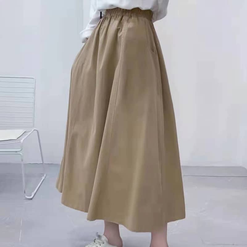 Spring mid-length cotton skirt Khaki / One Size | YonPop