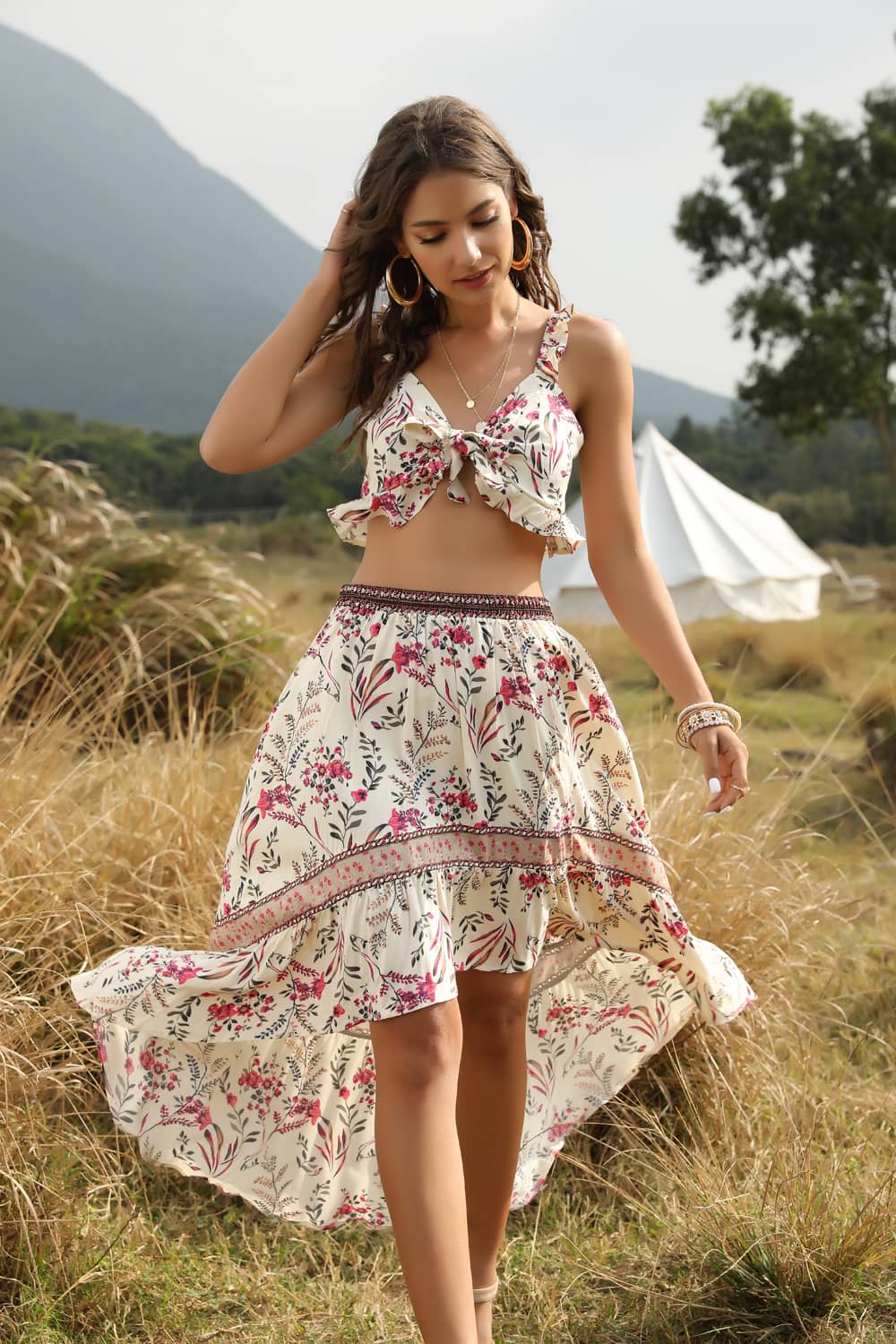 Spring and summer casual printing two-piece Ivory / L | YonPop