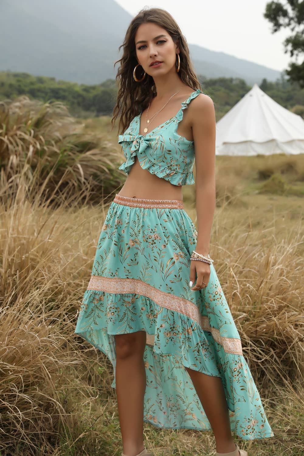 Spring and summer casual printing two-piece Green / M | YonPop