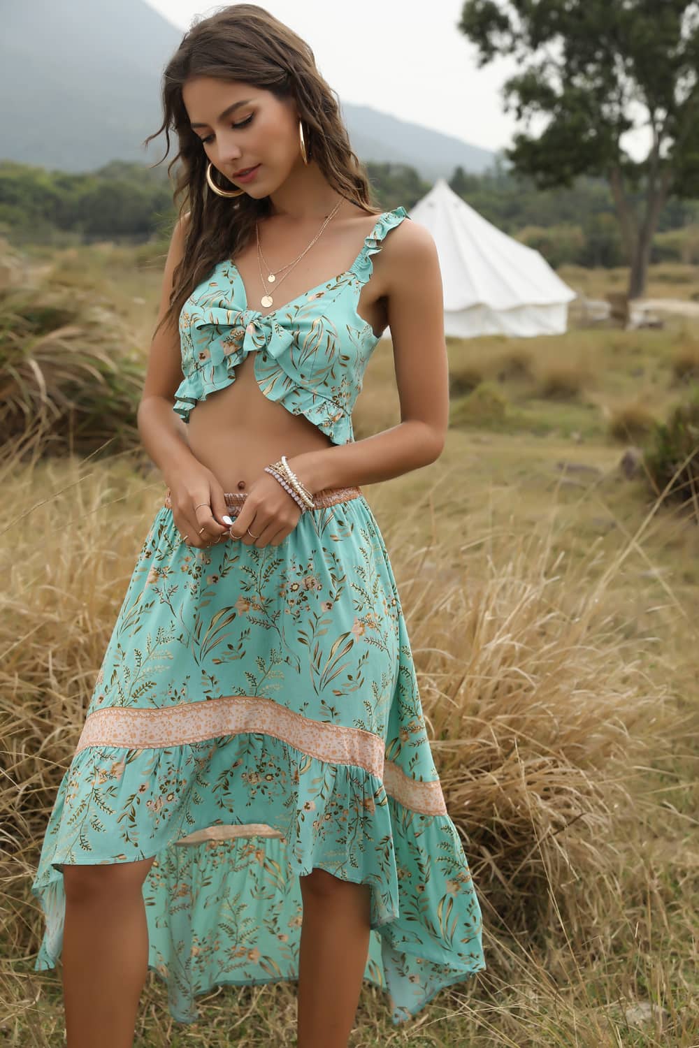 Spring and summer casual printing two-piece Green / L | YonPop