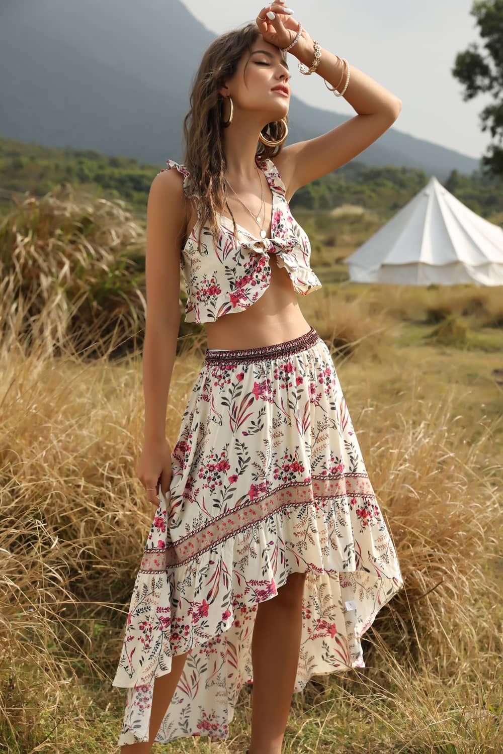 Spring and summer casual printing two-piece Ivory / M | YonPop