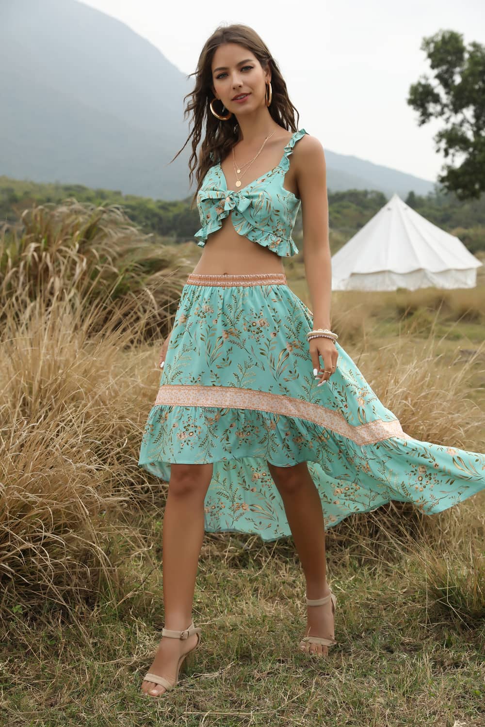 Spring and summer casual printing two-piece Green / S | YonPop