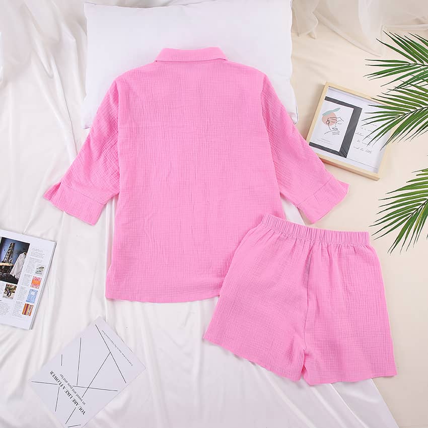 Women's cardigan shorts cotton two-piece suit  | YonPop