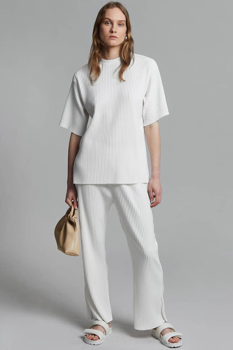 Women's T-shirt + wide-leg trousers casual suit White / L | YonPop