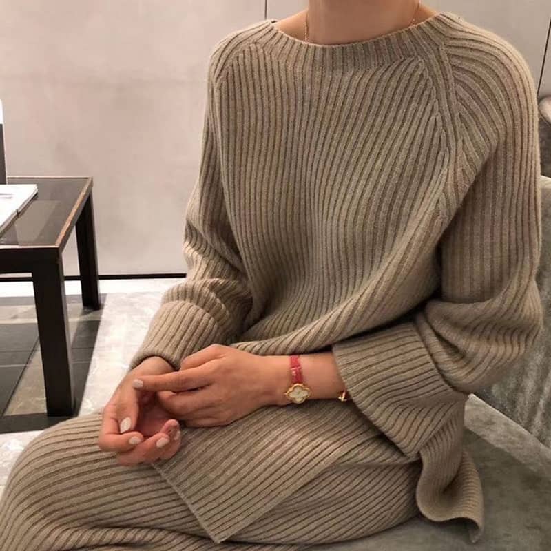 Herbst Strickpullover Hose mit weitem Bein zweiteilige Frauen