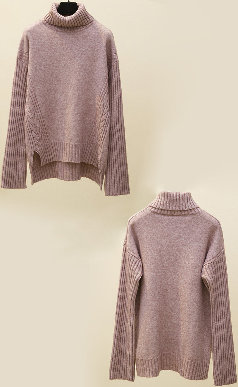 Split-Pullover mit hohem Halsausschnitt + lockere Hose mit weitem Bein, zweiteilig