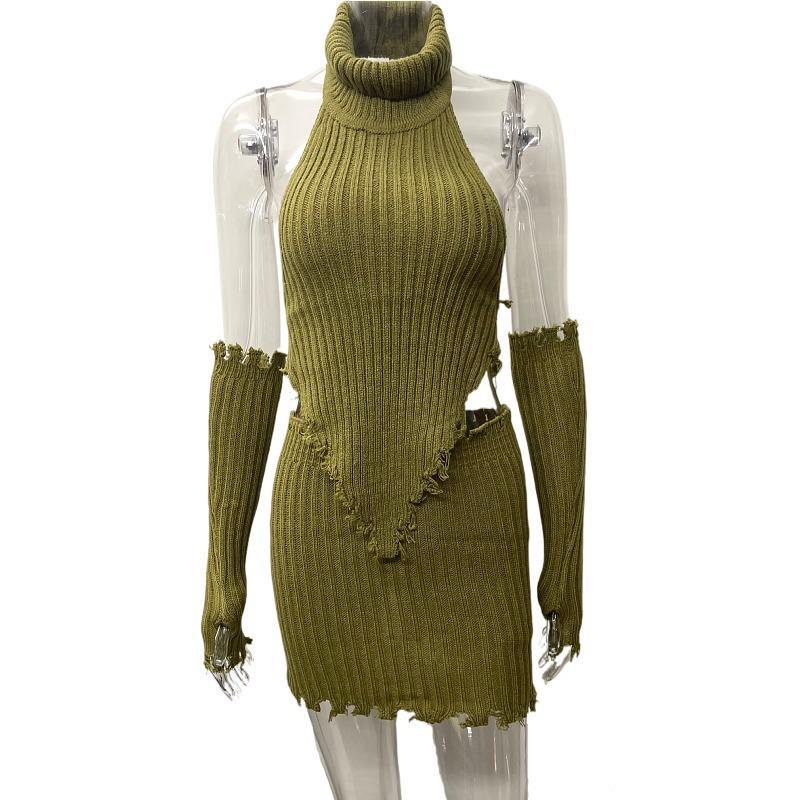 short knit backless top wrap hip skirt sweater two piece set YonPop Green / S short knit backless top wrap hip skirt sweater two piece set YonPop Green / S