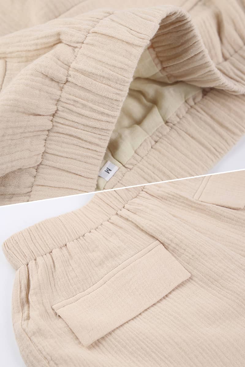 Cotton linen short sleeve shirt and shorts two piece set