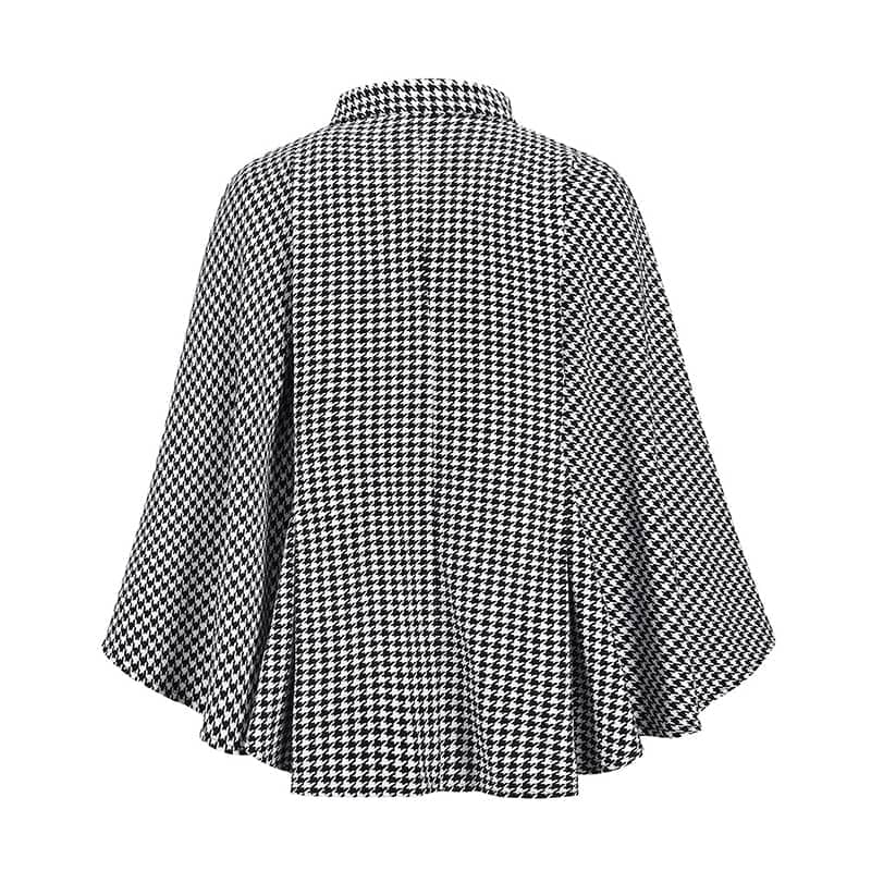 Plaid woolen coat loose tie cloak top for women