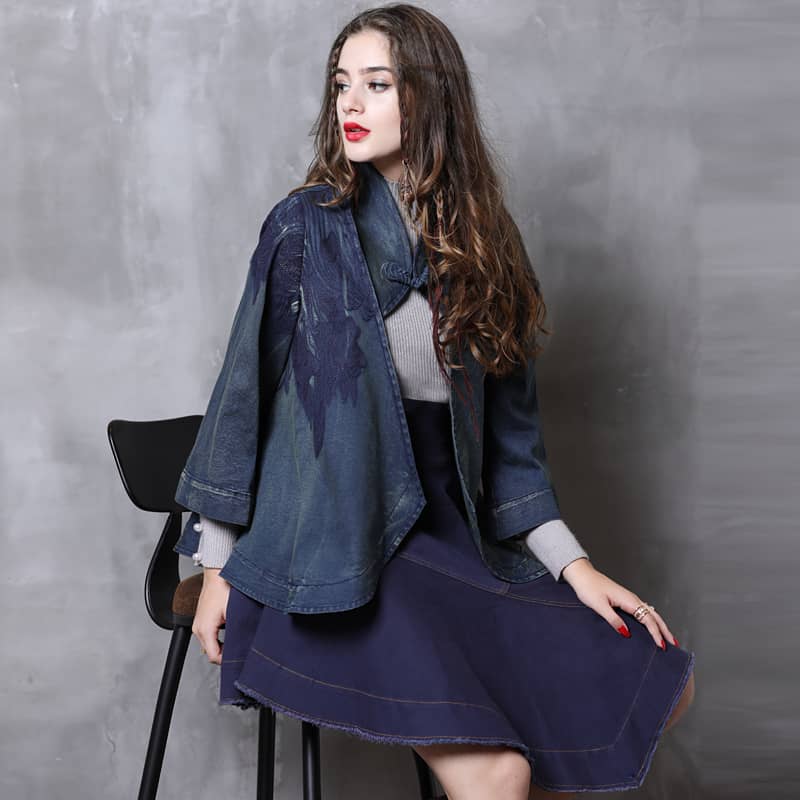 Denim jacket 3/4 sleeves outerwear women