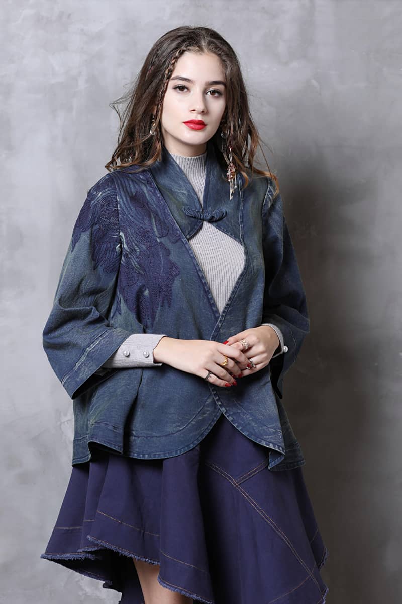 Denim jacket 3/4 sleeves outerwear women