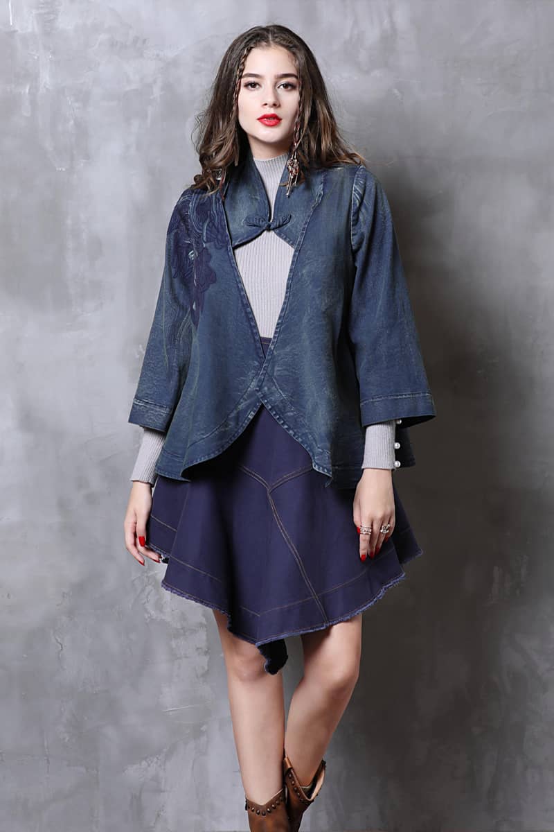 Denim jacket 3/4 sleeves outerwear women