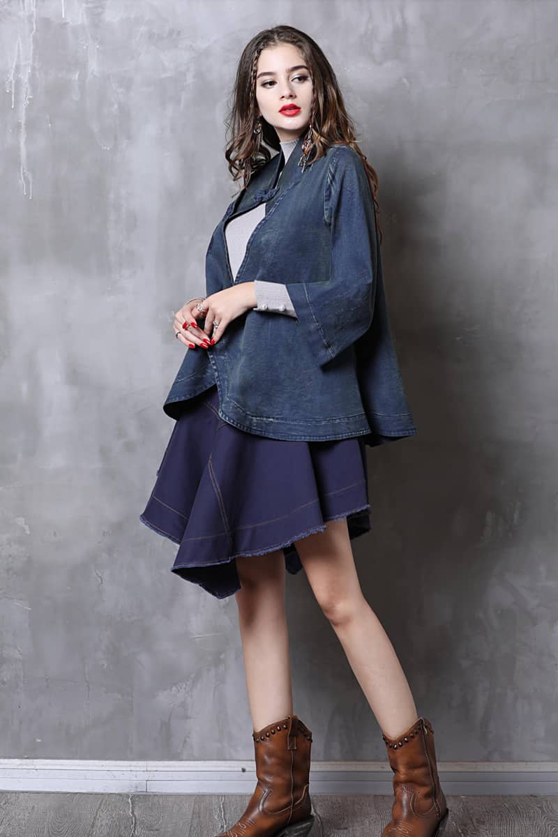 Denim jacket 3/4 sleeves outerwear women