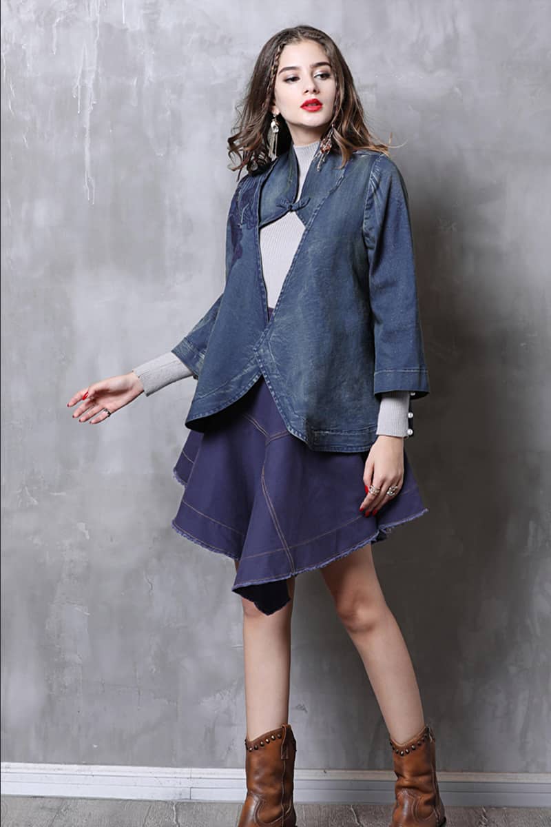 Denim jacket 3/4 sleeves outerwear women