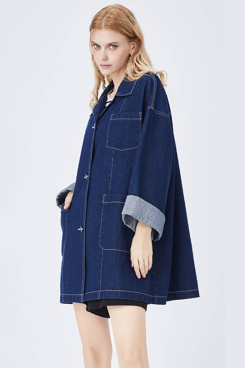 Retro Casual Blue Loose Straight Coat veste en jean femme