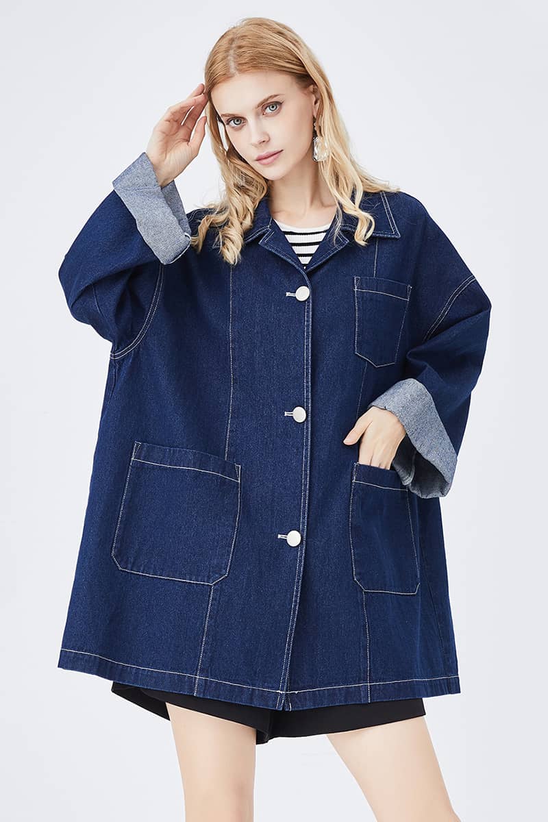 Retro Casual Blue Loose Straight Coat veste en jean femme