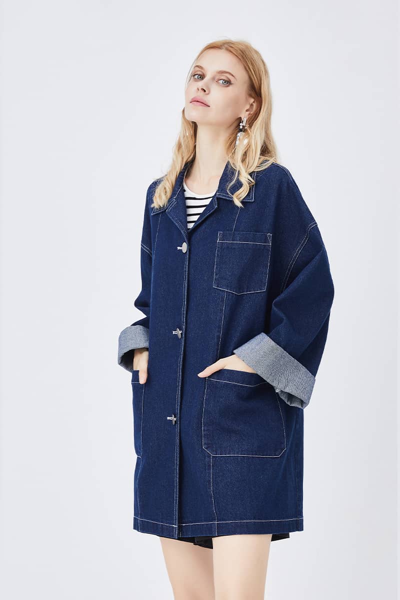 Retro Casual Blue Loose Straight Coat denim jacket women