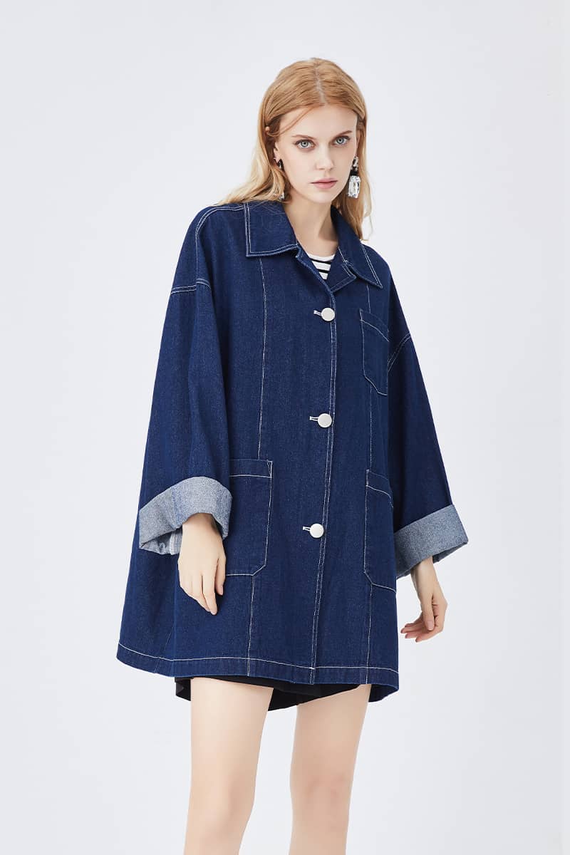 Retro Casual Blue Loose Straight Coat denim jacket women