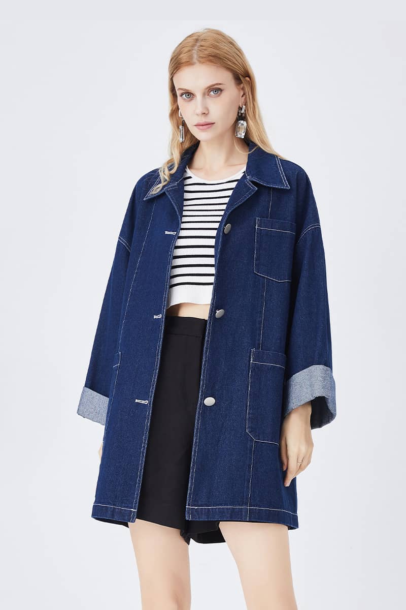 Retro Casual Blue Loose Straight Coat veste en jean femme