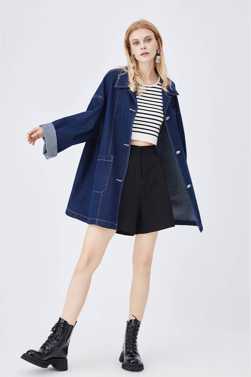 Retro Casual Blue Loose Straight Coat denim jacket women