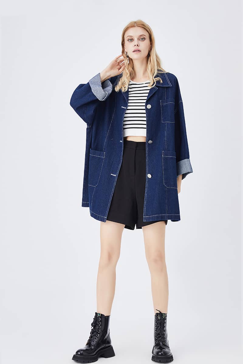 Retro Casual Blue Loose Straight Coat denim jacket women