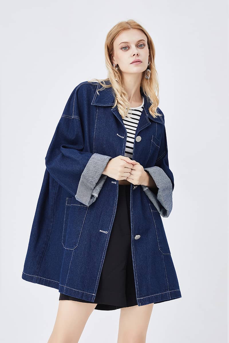 Retro Casual Blue Loose Straight Coat denim jacket women